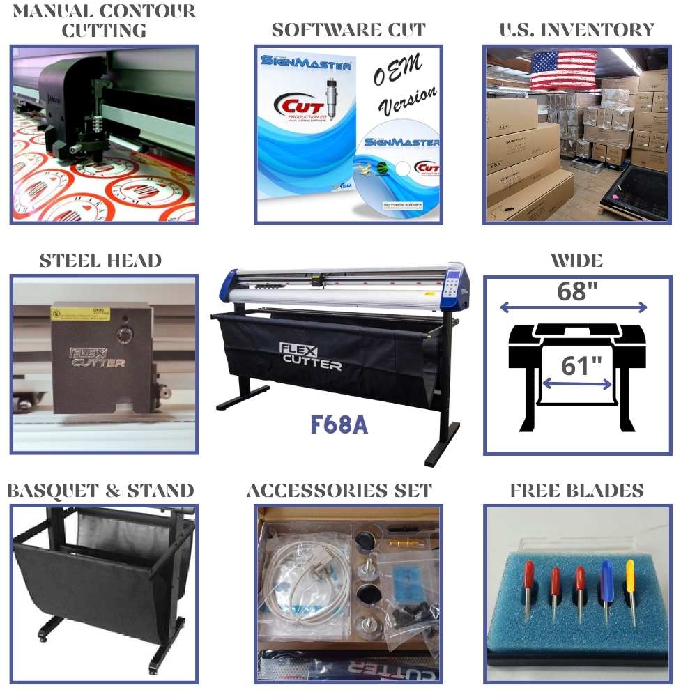 68" inches wide Vinyl Flex Cutter F68A w/ Laser Contour Cutting Function